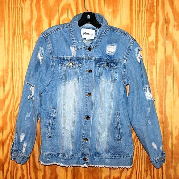 Between Us Jackets & Blazers - Between Us Thrashed Distressed Denim Jacket - Size 1X